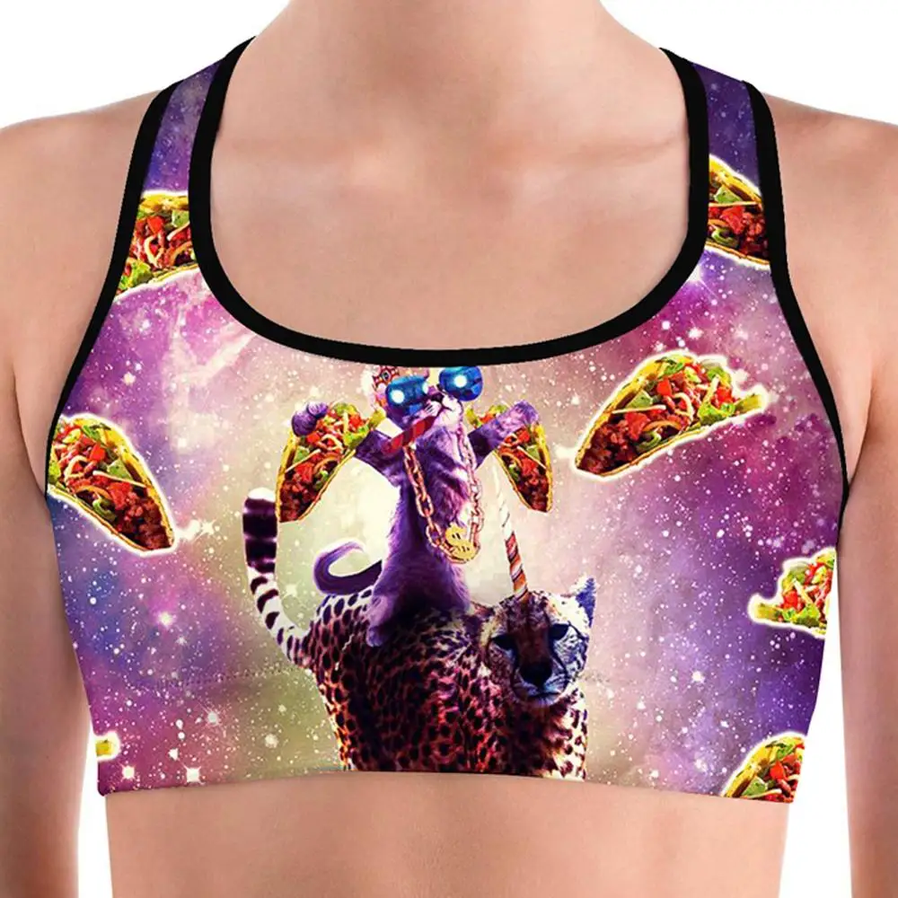 Women's Galaxy Cat Vibrant Fitness Bra Training Breathable Gym Sports Bras for Running Cycling |