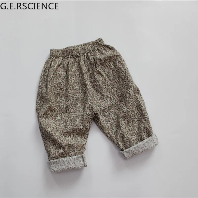 

2021 spring and summer new children's clothing printed cotton and linen children's casual fashion all-match trousers