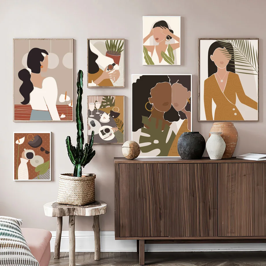 

Teacup Monstera Women Abstract Wall Art Canvas Painting Nordic Posters And Prints Wall Pictures For Living Room Bohemian Decor