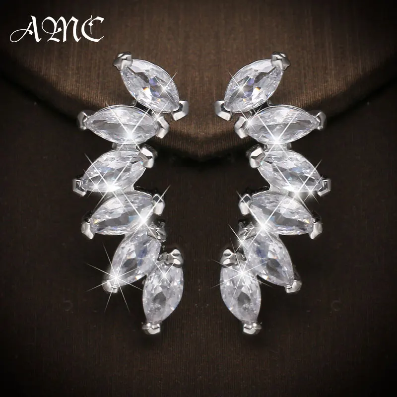 

AMC Symmetrical Elegant Opening Shiny Crystal Leaves Shape Zircon Stud Earring Party Date Wearing Jewelry Gift for Women 2021