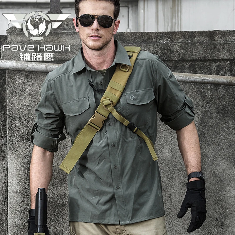 PAVEHAWK  Military Stretch Quick Dry Shirts Men Fashion Dress  Male Long Sleeve Slim Fit Business Casual Shirt Camisa For Man