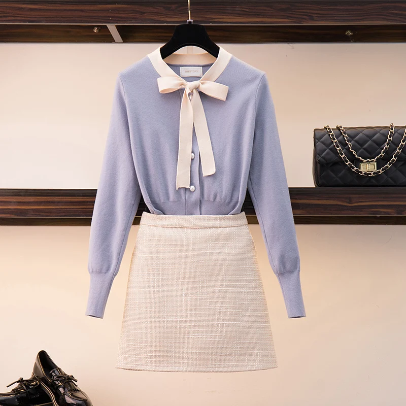 Осенний Трикотажный свитер с галстуком бабочкой кардиган синяя коллекция талии