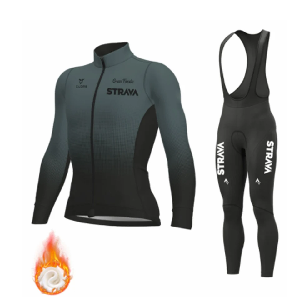 

Зимняя одежда для велоспорта STRAVA 2022, костюмы с длинным рукавом, термофлисовый комплект, Мужская велосипедная одежда, одежда для триатлона