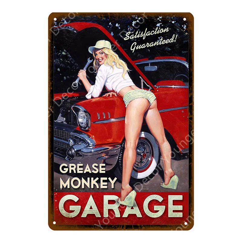 Dad's Garage Pin Up Girl Route 66 жестяная вывеска металлический плакат художественное украшение стены Паб Бар Кафе домашний декор винтажное железное ремесло YI-085 - Цвет: YD2784EI