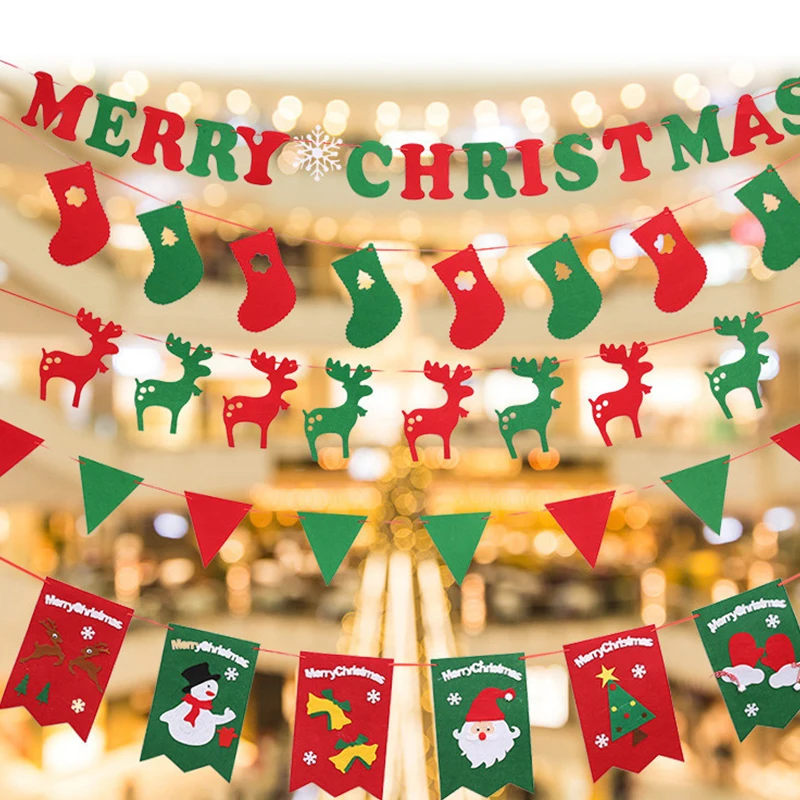 

3M Christmas Banners Paper Hanging Flags Home Santa Claus Snowman Deer Xmas Tree Bunting Garland Merry Christmas Decorations