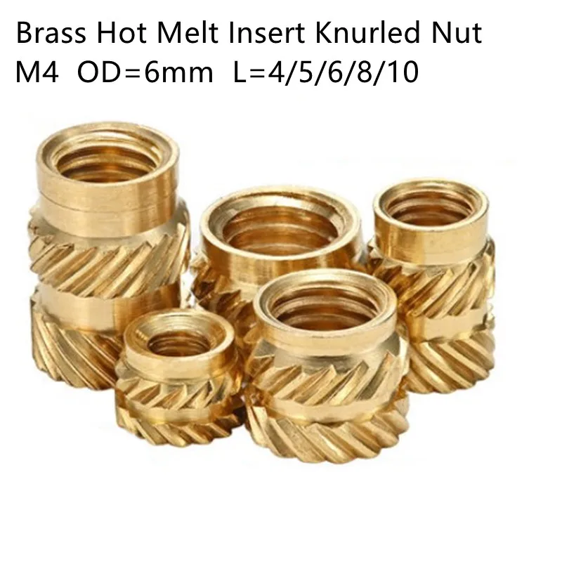 

50pcs M4*4/5/6/8/10 Brass Hot Melt Insert Knurled Nut Thread Heat Molding SL-type Double Twill Injection Embedment Nut