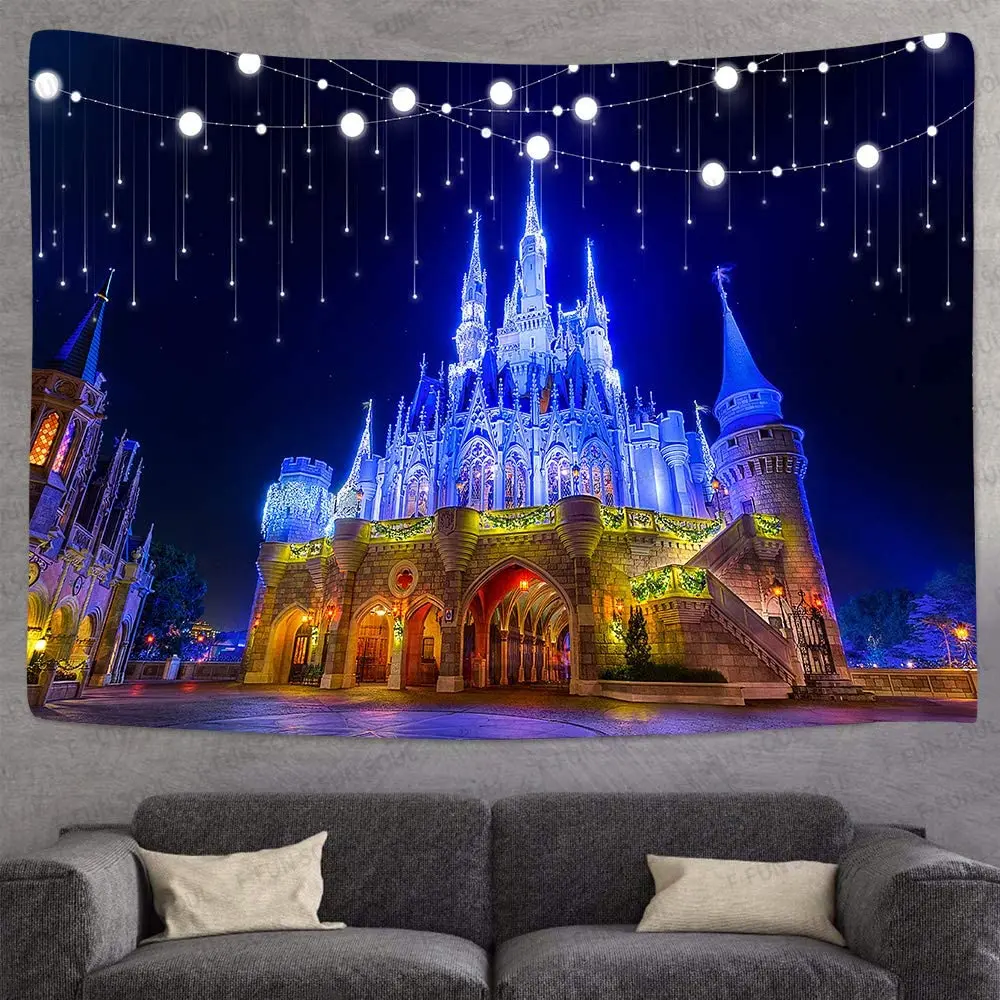 

Cartoon Night Castle Tapestry Famous Playground Backgrounds Wall Hanging