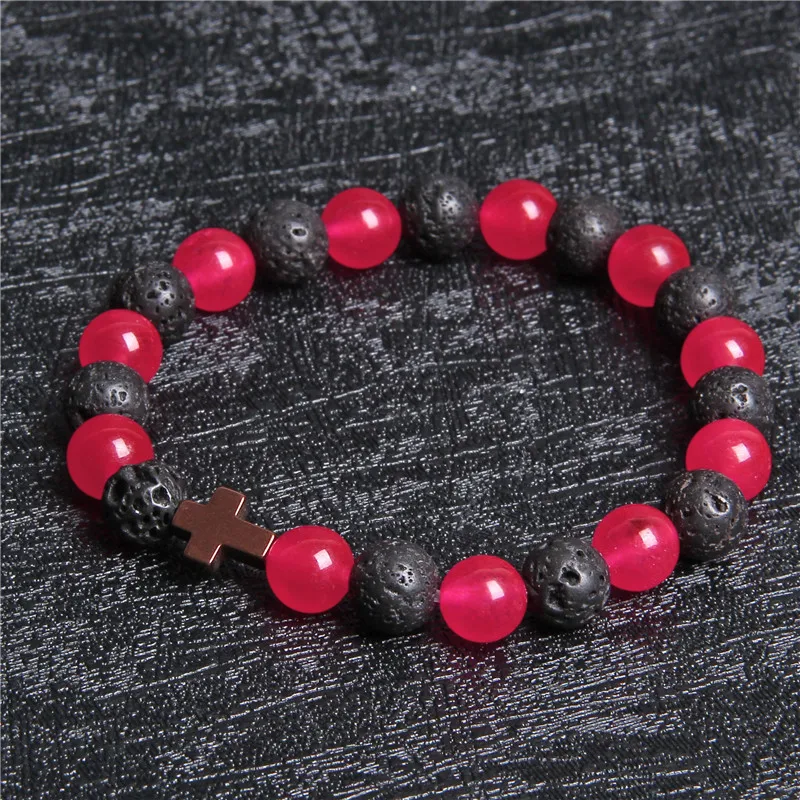 Мужской браслет с подвесками в виде крестов ювелирные изделия из лавового камня