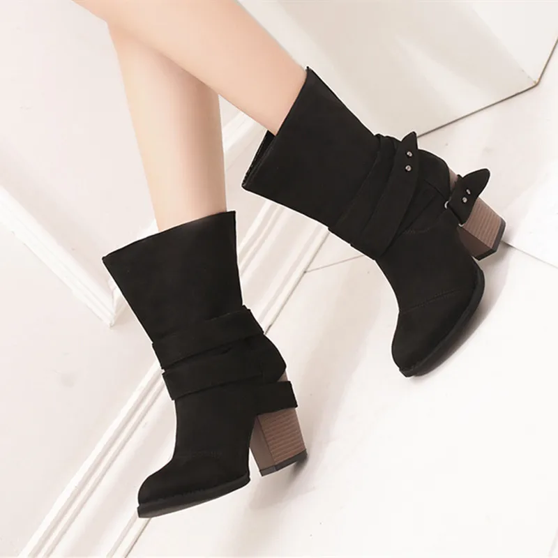High Heels Ankle Boots Gray Brown Black Womens Shoes Large Sizes 42 43  Comfort Autumn Winter Fashion Woman Chunky Heels Boots