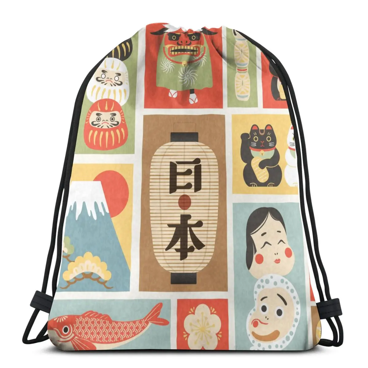

Fashion Unisex Men Women Bag Japanese Culture Symbol Outdoor Fitness Drawstring Beam Mouth Backpack Travel Backpack for Teenage