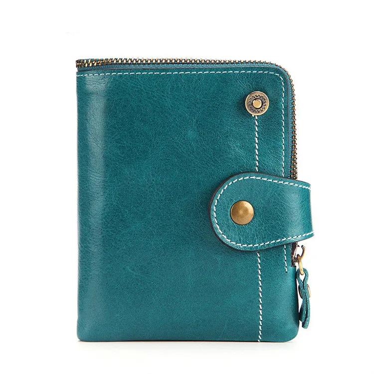 

Genuine Leather Women Wallets Short Paragraph Fashion Bag Double Zip Coin Purse Female Card Holders for Rfid