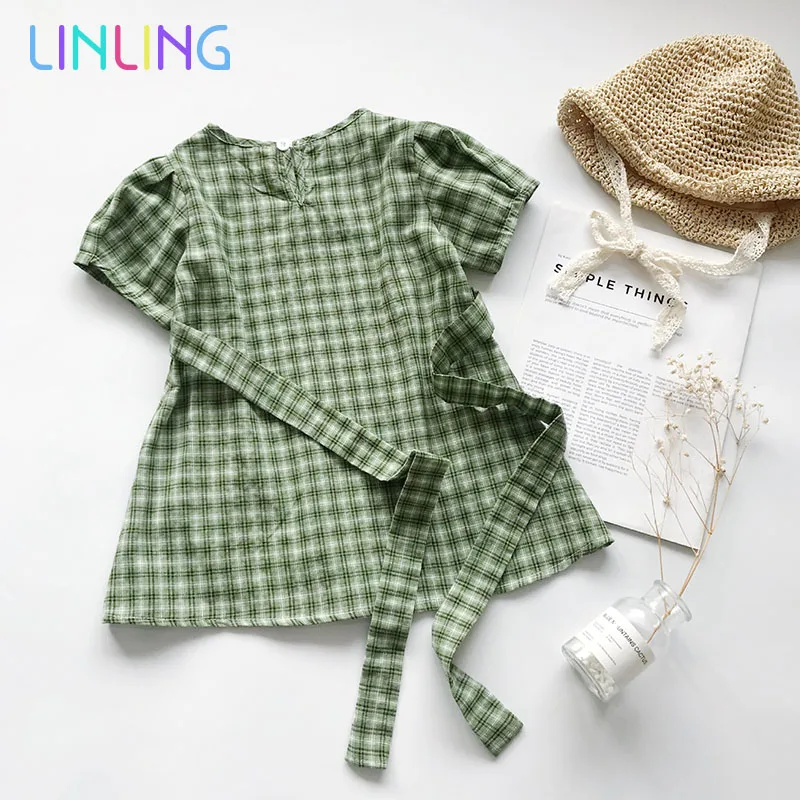 Girls' Little Fresh Green Plaid Cotton Baby Girl Dress Girls Fashion Princess 2020 Summer New Arrival | Детская одежда и обувь