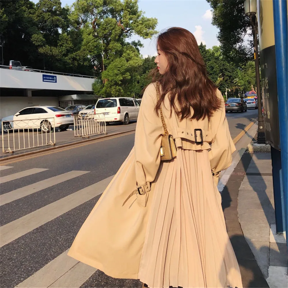 Лоскутные тренчи для женщин осенне весенние с длинным рукавом плиссированные