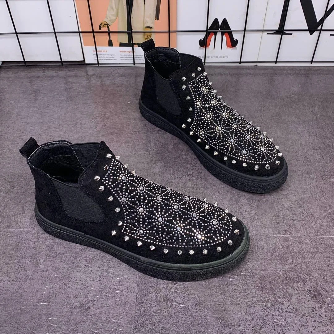 Jual Sneakers Desainer Mewah Pria 2021 Sepatu Bot Pergelangan Kaki Bersirkulasi Flat Hip Hop Paku Keling Atasan Tinggi Punk Sepatu Kasual Pria