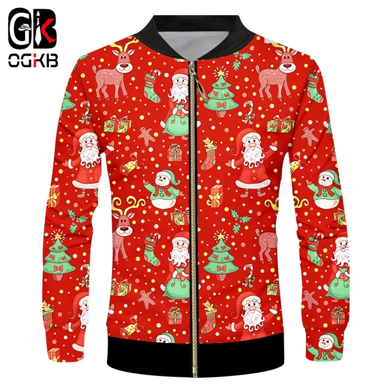 Куртка OGKB Мужская на молнии полиэстер пиджак с 3D принтом снеговика Подарочная