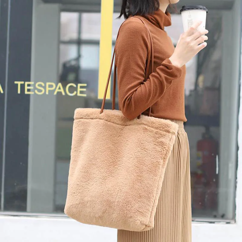 Wahyah зимняя сумка из искусственного меха ручная для женщин сумки однотонный