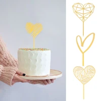 happy birthday love flag cake topper acrylic gold silver heart cupcake topper for birthday party wedding supplies