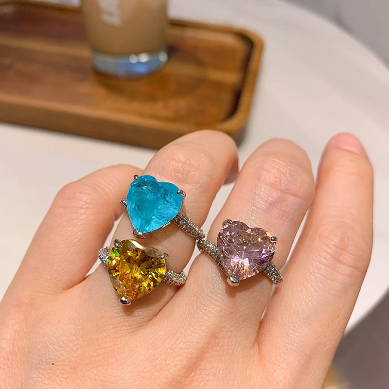 

Funmode Heart Shape Cubic Zircon Couple Ring For Women Bridal Party bague femme Ring Wholesale FR297