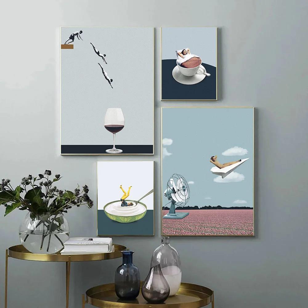 Абстрактный скандинавский постер Картина на холсте из бокалов с прыгающим вином