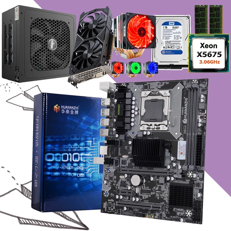 Отличный комплект материнской платы HUANANZHI X58 Intel Xeon X5675 с кулером ОЗУ 8 Гб (2*4 Гб)