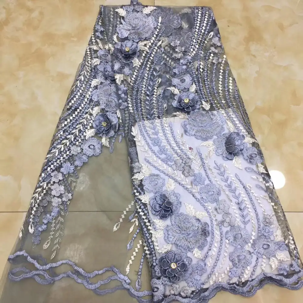 

5yards appliqued french lace fabric newcoming 3D flowers design mesh tulle lace fabric for occasion dress sewing XZXOC172