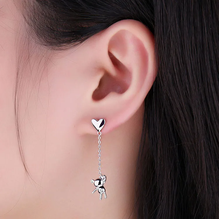 JewelryPalace Асимметричная Красота медведь серьги-гвоздики в форме сердца 925 пробы серебро модные ювелирные подарки для Новинки для женщин поступления Лидер продаж