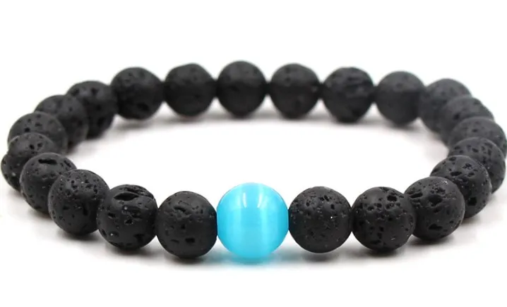 10 мм голубой опал бусины эластичный браслет из нитей отрегулированы 8 черный molar
