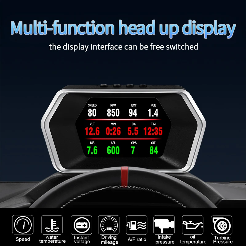 

Car HUD OBD GPS Navigation Head Up Display Projector Voltage Fuel Consumption Speed MPH Voltage Turbo On-Board Computer P17