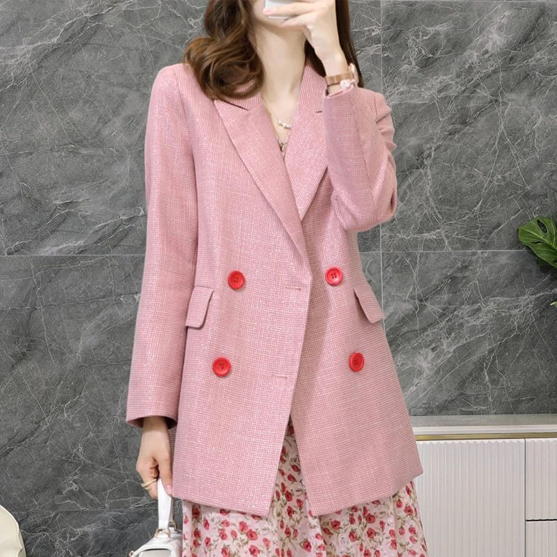 Women Jacket Spring AutumnTraf Fashion Double Breasted Loose Blazer Coat Vintage Long Sleeve Female Outerwear Chic Top