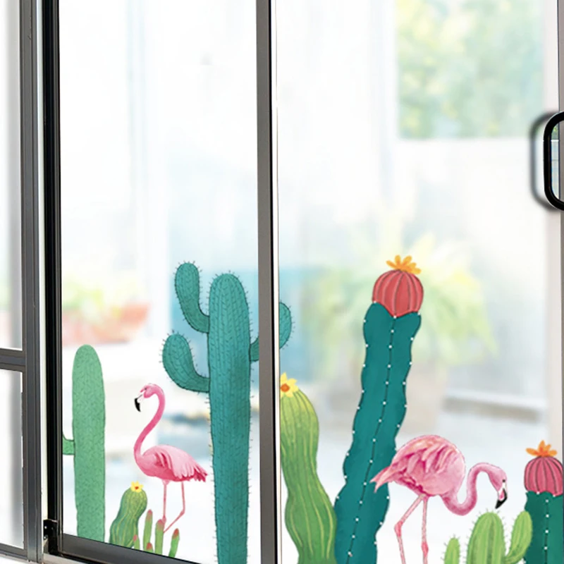 Зеленые растения пальмового листа кактус стеклянные наклейки на окна кухня