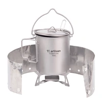 tiartisan outdoor camping stove mini alcohol stove 750ml titanium pot with foldable spork and windwhieldwindscreen 4pcs for bbq