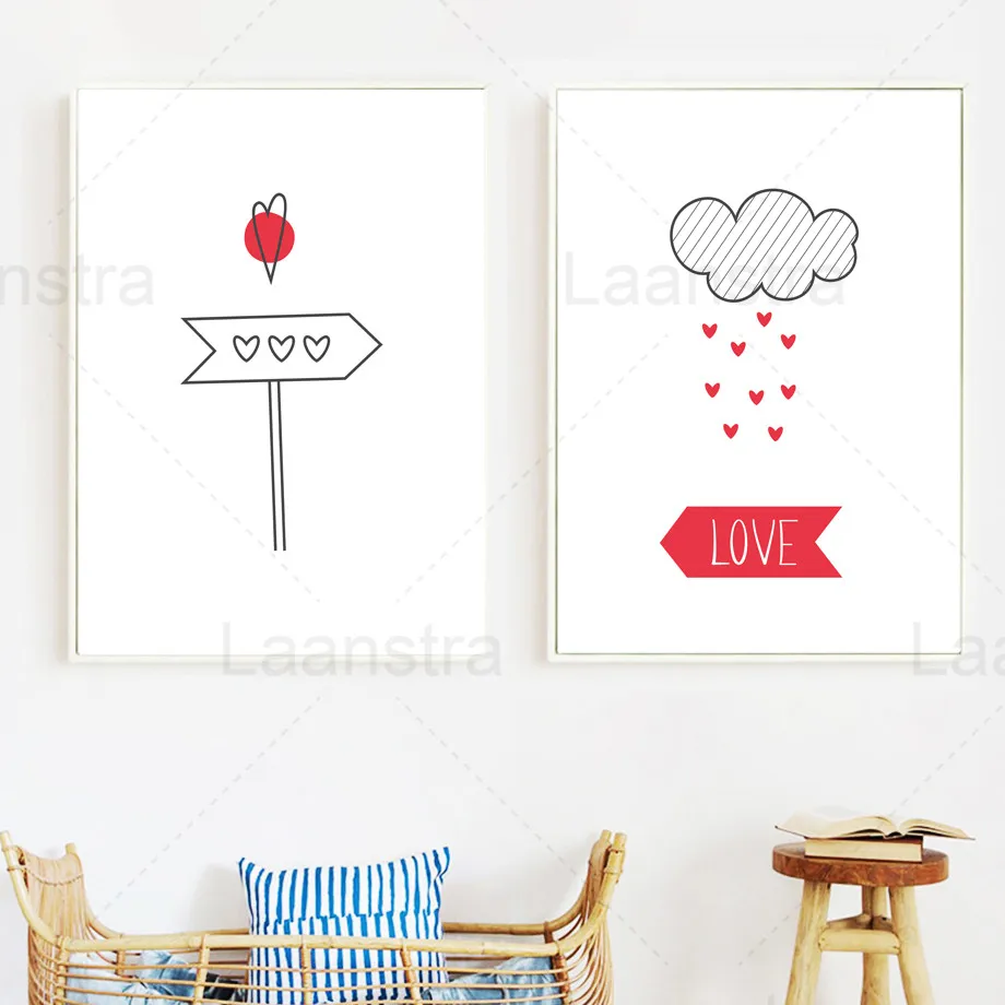 

Cartoon Hand-Painted Feeling House Signpost Cloud and Rain Home Decoration Painting Living Room Wall Art Canvas Painting Poster