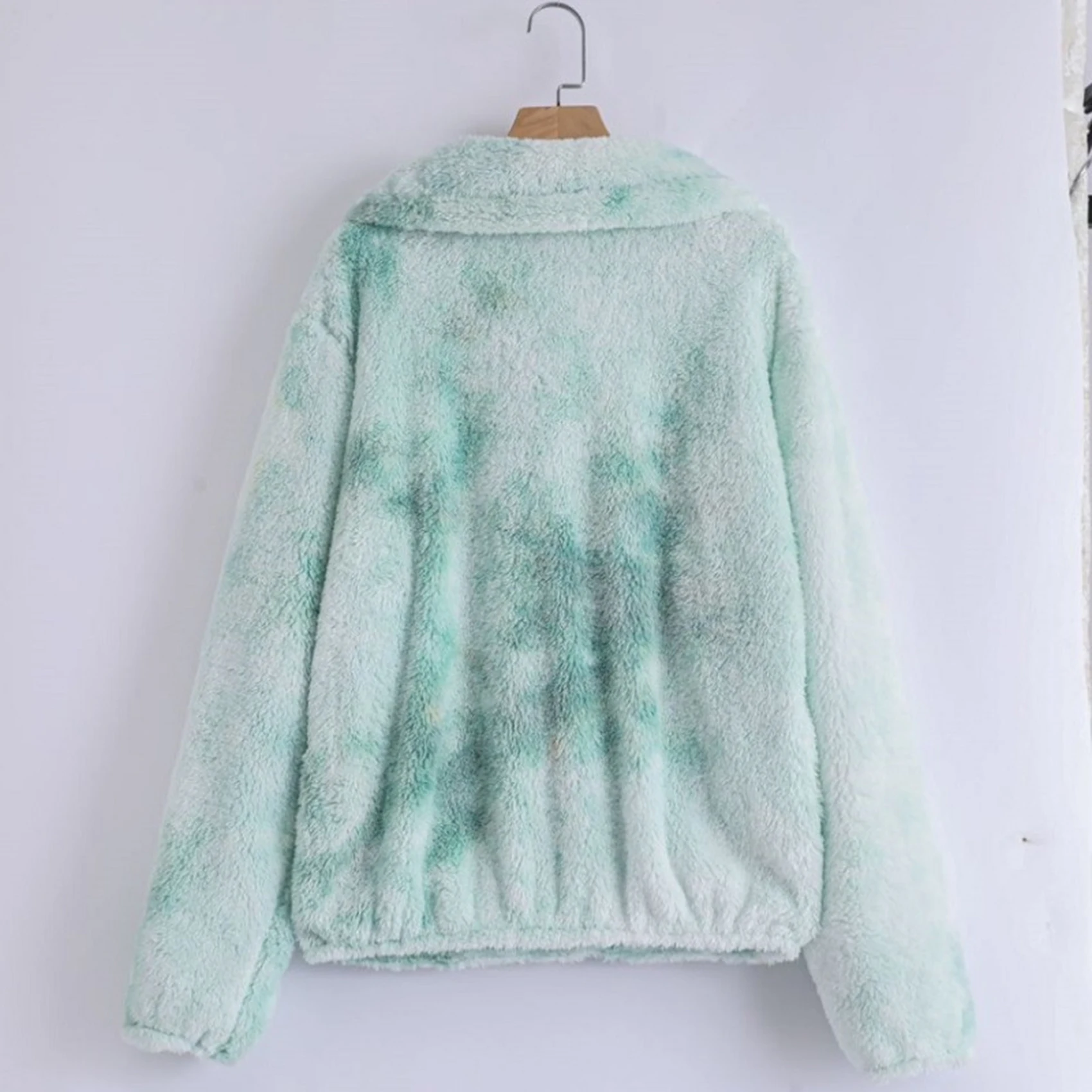 

Women Sweatshirt Autumn Winter Tie Dye Turn-Down Collar Long Sleeve Fleece Warm Fashion Hoodies Tops Female Thick Sweatshirts