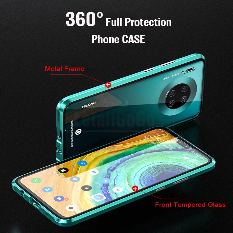 360 полная защита чехол для Huawei Mate 30 Pro Чехол Магнитный Алюминиевый металлический