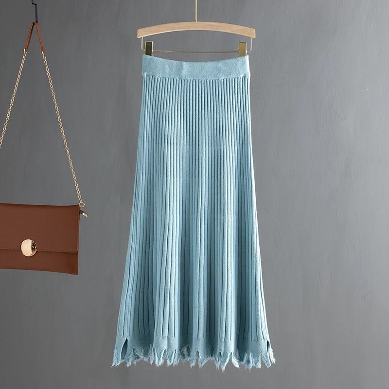 GIGOGOU эластичный высокая талия шикарный женский свитер юбки зимние в рубчик