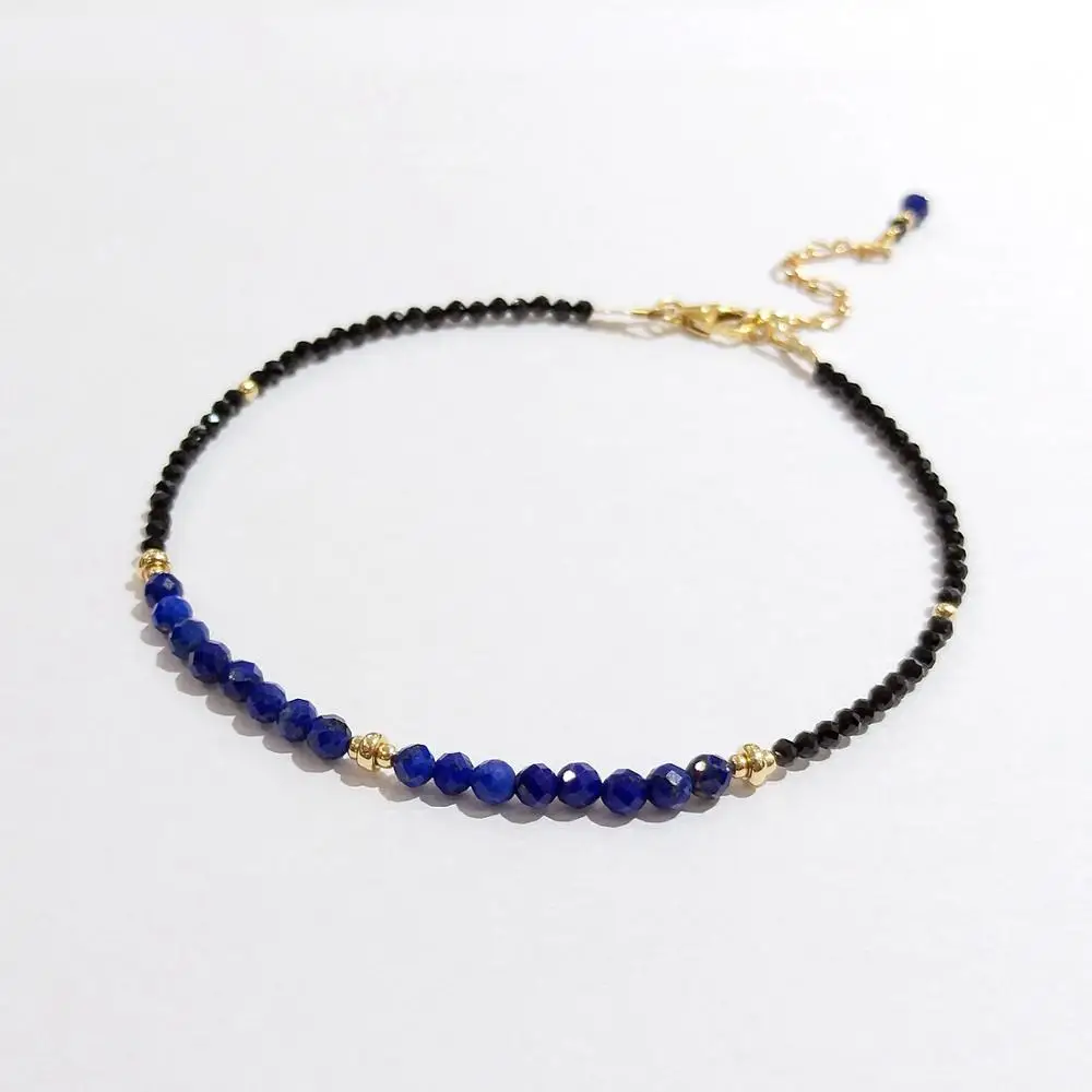 Браслет на ногу Lii Ji из натурального камня Черный шпинель лазурит лунный камень