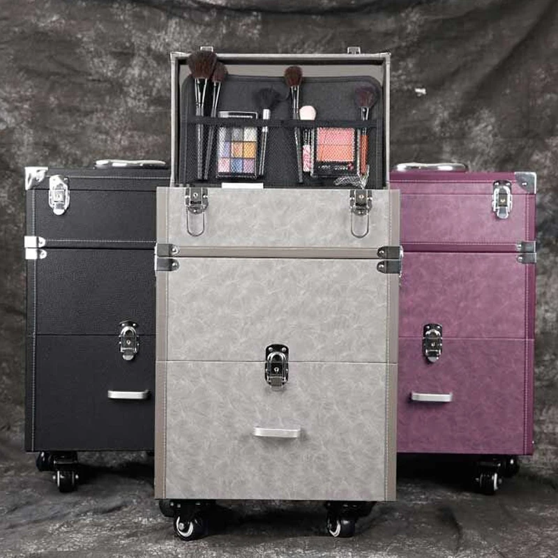 Makeup Case Large Capacity Trolley Toolbox On Beauty Nail Tattoo Manicure Trolley Box Rolling Wheels Professional Cosmetic Case
