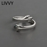 livvy hot new silver color european and american jewelry love hug ring retro fashion tide flow open ring 2021 trend