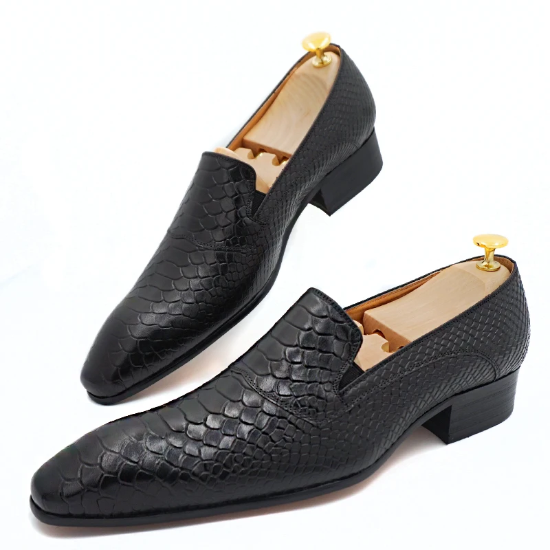 Luxury Men's Loafers genuine leather shoes Snake Skin Prints Shoes Black Brown Slip On Men Dress Party Office Casual | Обувь