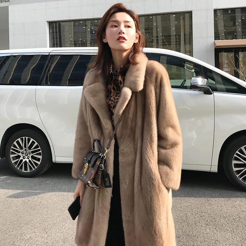 2022 Fashion Faux Fur Coat Autumn Winter Women Casual Warm Slim Long Faux Mink Fur pocket winter coat women Fur Jacket