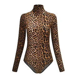 Leopard02 EIFER Леопардовый боди для женщин, сексуальный облегающий боди, костюм с высоким воротом и длинным рукавом, комбинезон с принтом, комбинезоны - Цвет: Leopard02