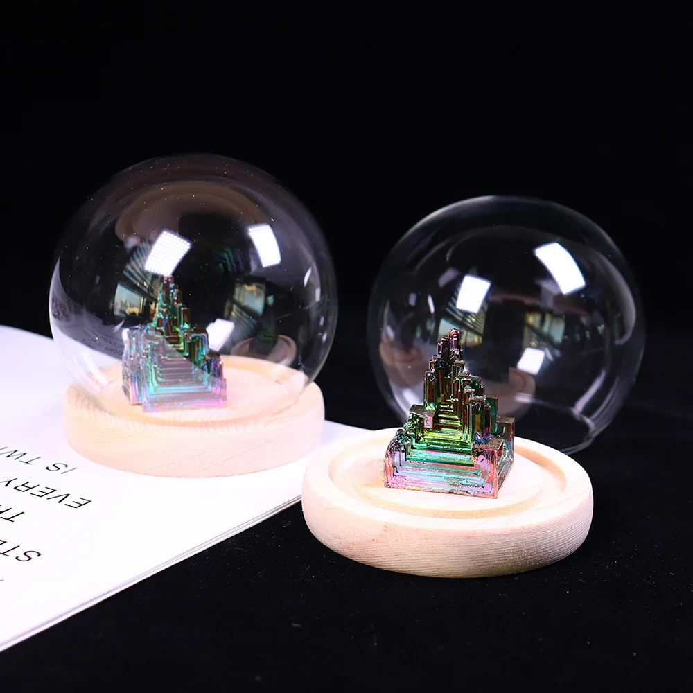 

1PC Natural Metal Quartz Crystal Rainbow Bismuth Ore Cluster Landscape Glass Cover Ornaments Mineral Specimen Healing Stone Gift