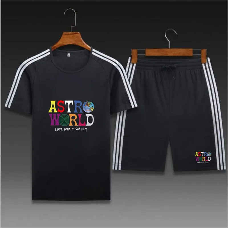 

2021 New ASTRO WORLD Sports Suit Men'S Running Gym Summer Two Piece Quick Drying Clothes Casual Short Sleeve Shorts Summer