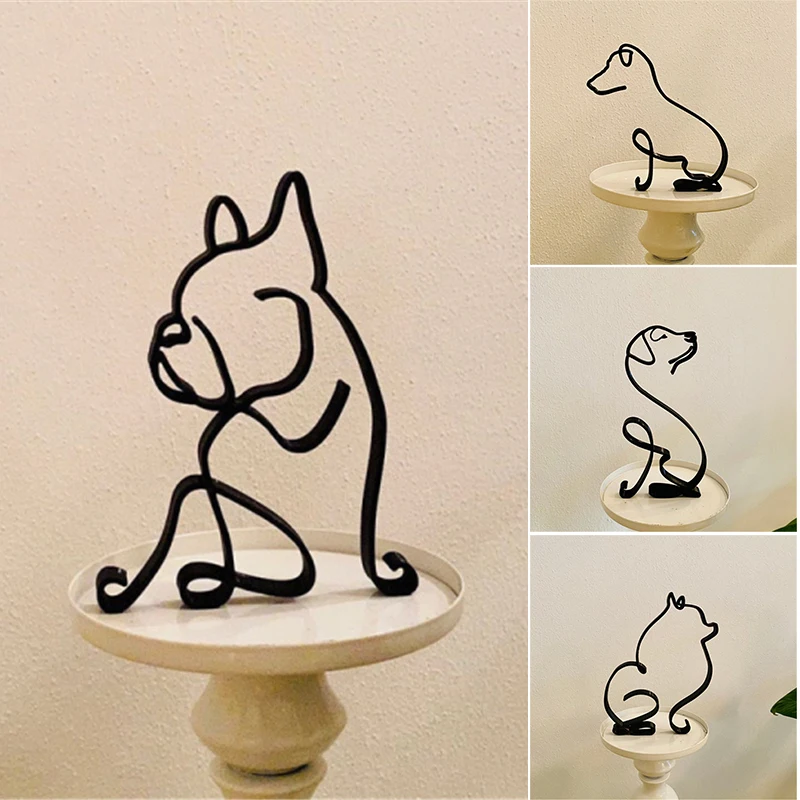 

Dog Minimalist Art Sculpture Wrought Iron Desktop Ornament Metal Art Sculpture Exquisite Home Office Desk Decorations Statue