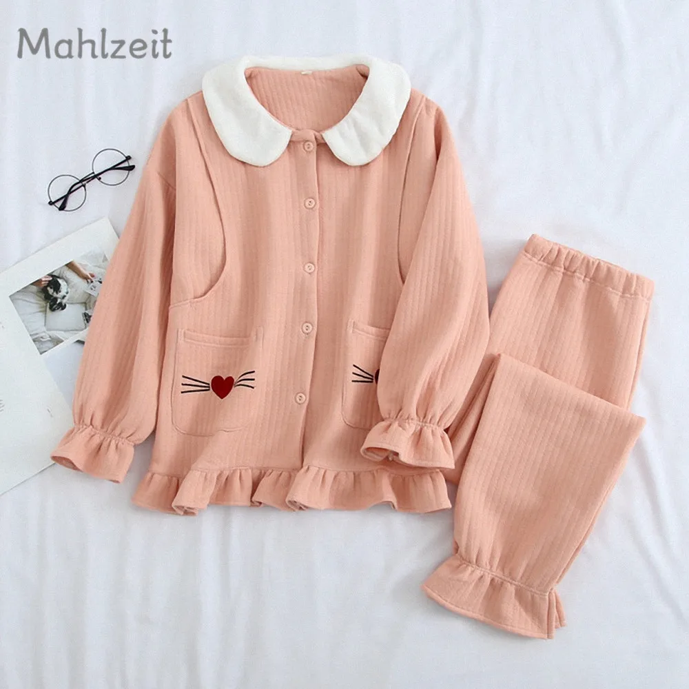 Осенне зимняя теплая одежда для беременных кормящих женщин 100% хлопок толстая сна