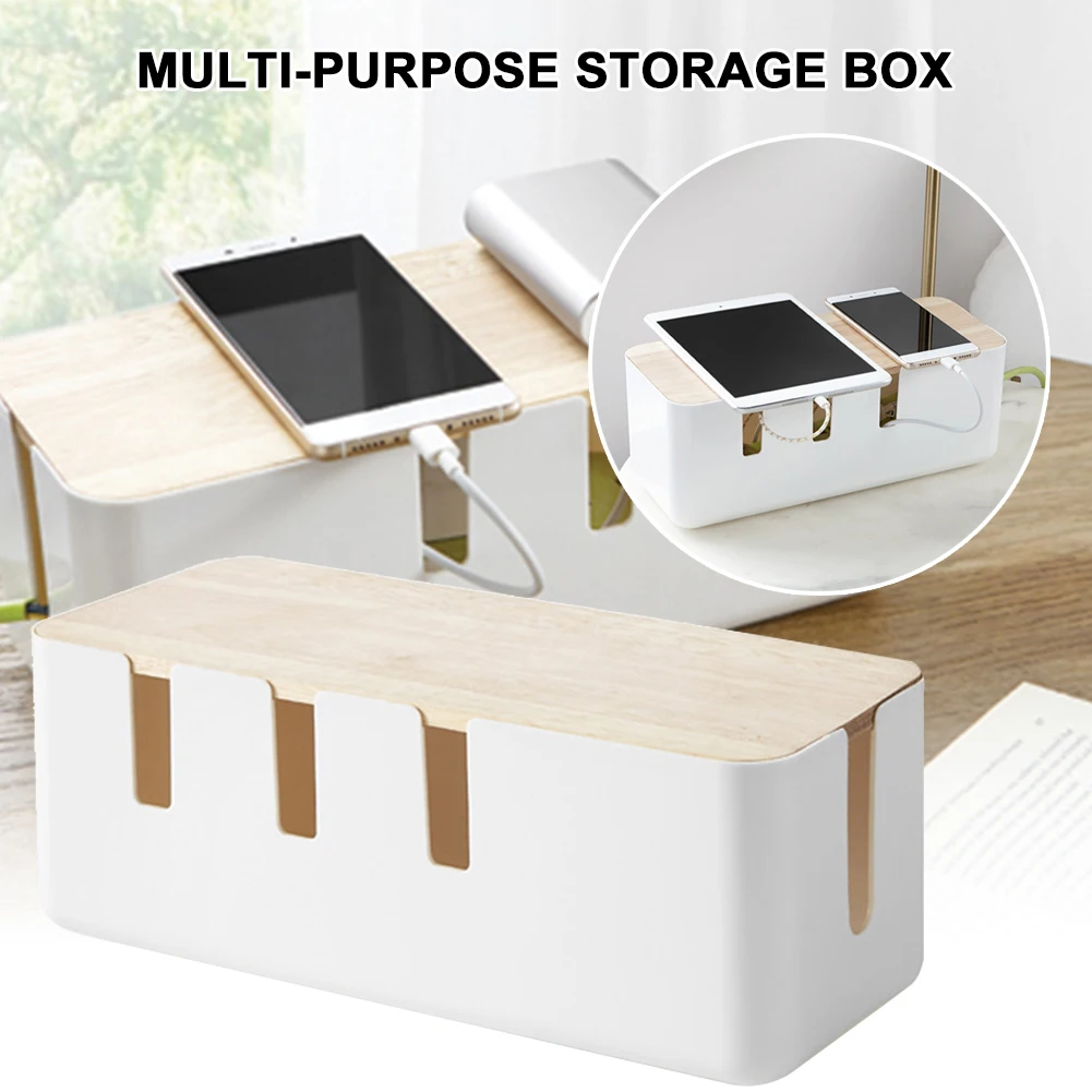 

Cable Management Box Organizer Bamboo Lid for Cords Power Strips Office Desks Organizer Cable Storage Box power Strip Wire Case
