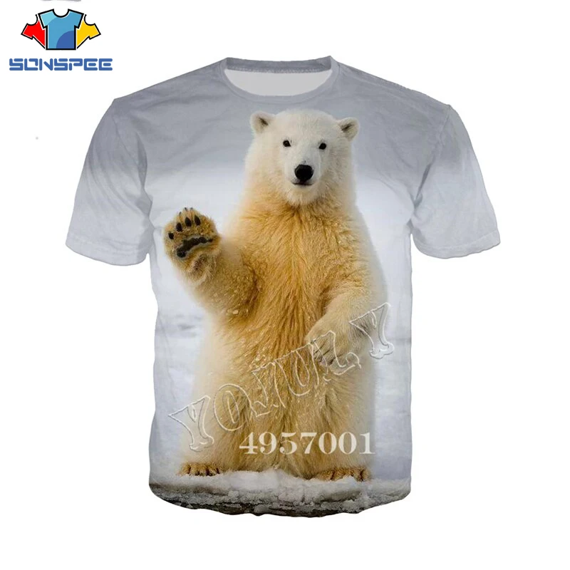 

SONSPEE New Summer Casual Tee Top Pullover Animal Polar Bear 3D Print Harajuku T-shirt Men Novelty Streetwear Fashion T Shirt