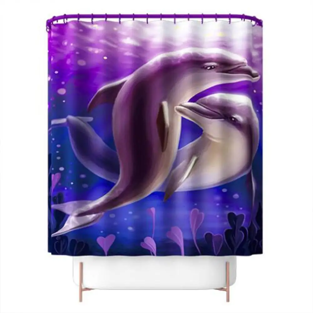 

Водонепроницаемая душевая занавеска 180*180 см с рисунком дельфина, фотозанавеска с крючками