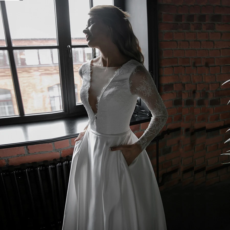 Белые/Свадебные платья цвета слоновой кости 2019 с карманом Vestido Noiva Элегантный