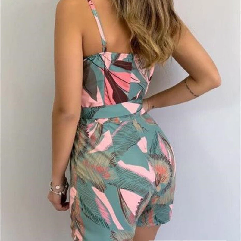 

New women's v-neck sling print jumpsuit summer clothes jumpsuit female European and American casual jumpsuit suit